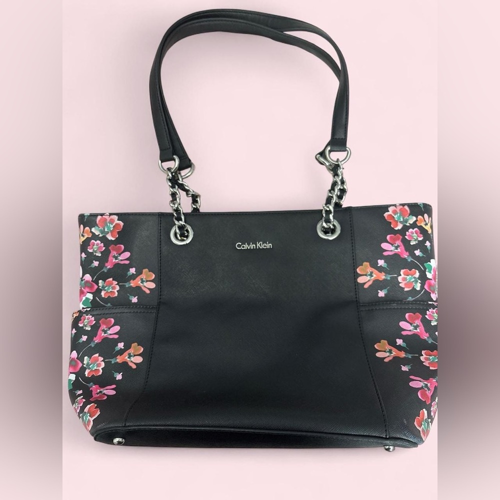 Calvin Klein Black Tote with Floral Accent